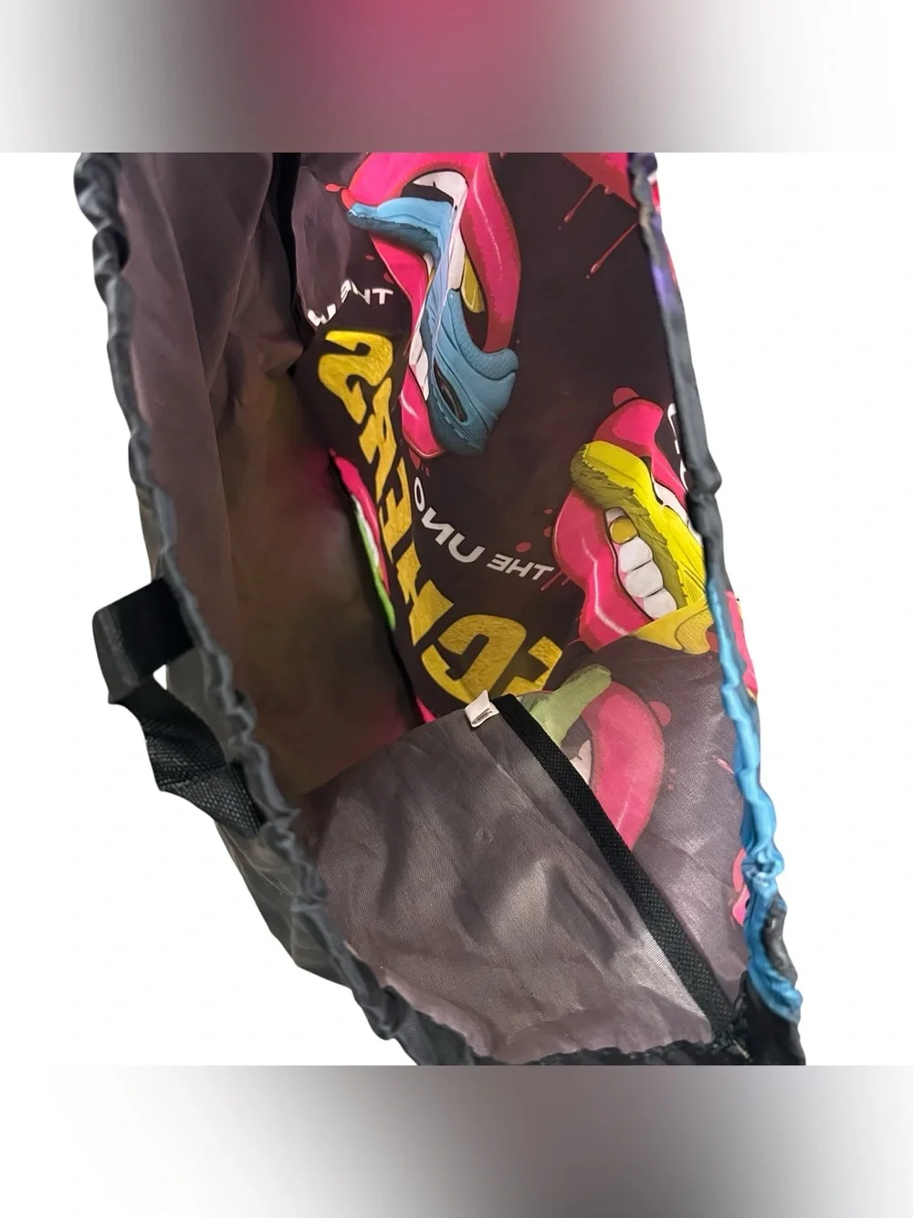 Skechers The Uno Collection Drawstring Backpack Gym Shoe Bag Black Graphic